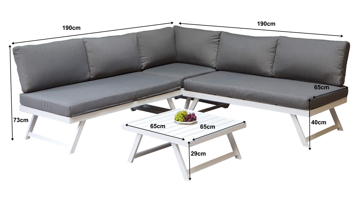 Signature Weave - Kimmie Outdoor Corner Lounge Set with Adjustable Head Rest White Frame